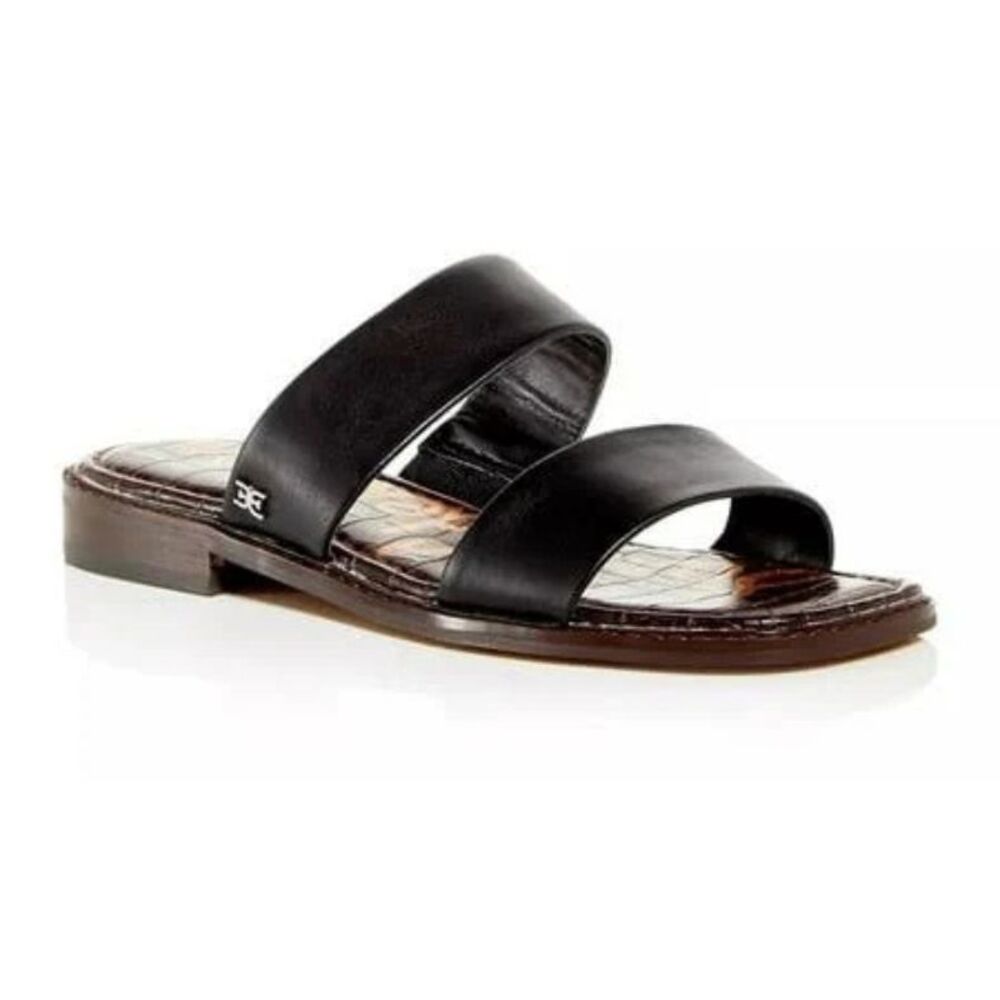 Sam Edelman Haydee Sandals Womens Sz 7 Black Leather Slides Effortless Flats